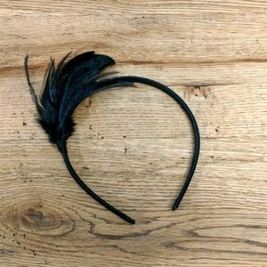 3/$12 Headband fascinator with feathers, black